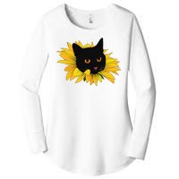 Black Sunflower Cat Cute Women's Perfect Tri Tunic Long Sleeve Shirt