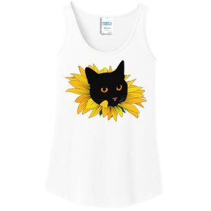 Black Sunflower Cat Cute Ladies Essential Tank