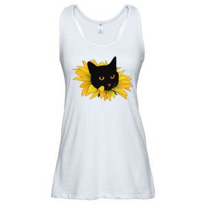 Black Sunflower Cat Cute Ladies Essential Flowy Tank