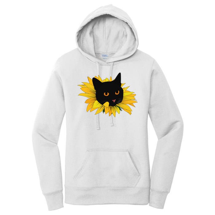 Black Sunflower Cat Cute Women's Pullover Hoodie