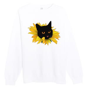 Black Sunflower Cat Cute Premium Crewneck Sweatshirt