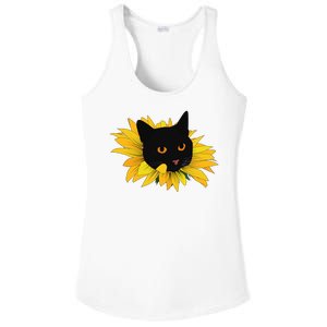 Black Sunflower Cat Cute Ladies PosiCharge Competitor Racerback Tank