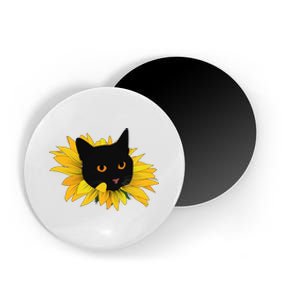 Black Sunflower Cat Cute Magnet