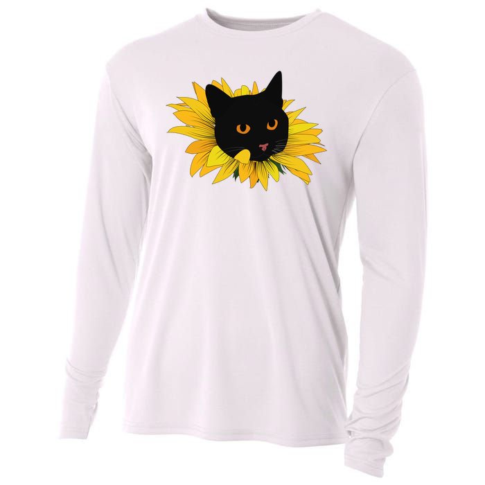 Black Sunflower Cat Cute Cooling Performance Long Sleeve Crew