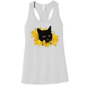 Black Sunflower Cat Cute Women's Racerback Tank