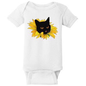 Black Sunflower Cat Cute Baby Bodysuit