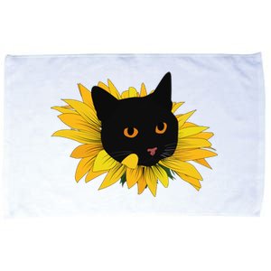 Black Sunflower Cat Cute Microfiber Hand Towel