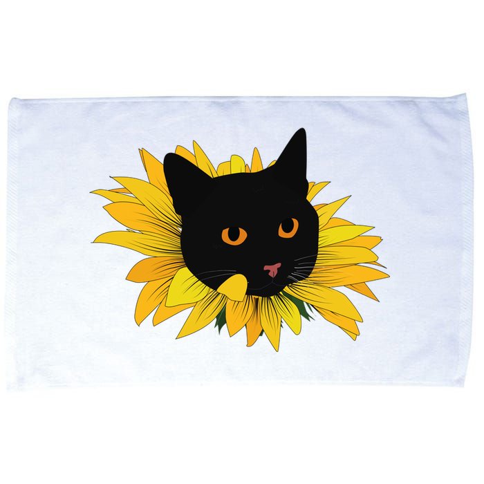 Black Sunflower Cat Cute Microfiber Hand Towel