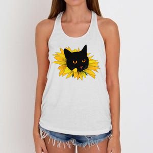 Black Sunflower Cat Cute Women's Knotted Racerback Tank