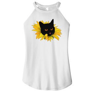 Black Sunflower Cat Cute Women's Perfect Tri Rocker Tank