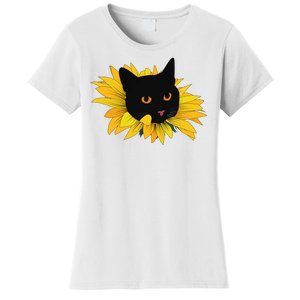 Black Sunflower Cat Cute Women's T-Shirt