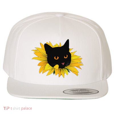 Black Sunflower Cat Cute Wool Snapback Cap