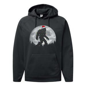 Bigfoot Santa Christmas Tree Lights Funny Xmas Sasquatch Gift Performance Fleece Hoodie