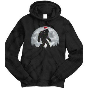 Bigfoot Santa Christmas Tree Lights Funny Xmas Sasquatch Gift Tie Dye Hoodie