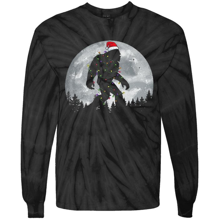 Bigfoot Santa Christmas Tree Lights Funny Xmas Sasquatch Gift Tie-Dye Long Sleeve Shirt