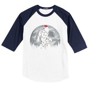 Bigfoot Santa Christmas Tree Lights Funny Xmas Sasquatch Gift Baseball Sleeve Shirt