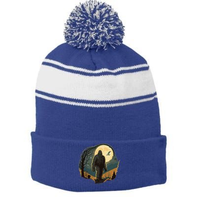 Bigfoot Sasquatch Cool Yeti Halloween Stripe Pom Pom Beanie