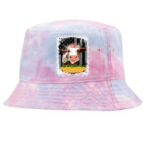 Bleaced Sunflower Cow Print Top American Flag Funny Gift Tie-Dyed Bucket Hat