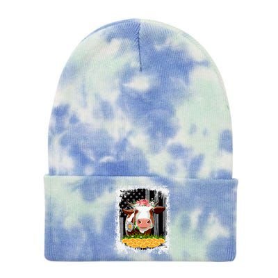 Bleaced Sunflower Cow Print Top American Flag Funny Gift Tie Dye 12in Knit Beanie