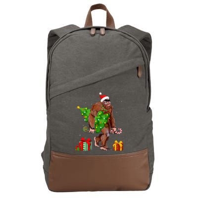 Bigfoot Santa Christmas Tree Lights Funny Xmas Sasquatch  Cotton Canvas Backpack