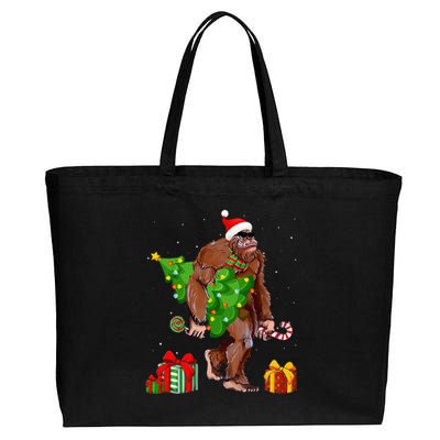 Bigfoot Santa Christmas Tree Lights Funny Xmas Sasquatch  Cotton Canvas Jumbo Tote