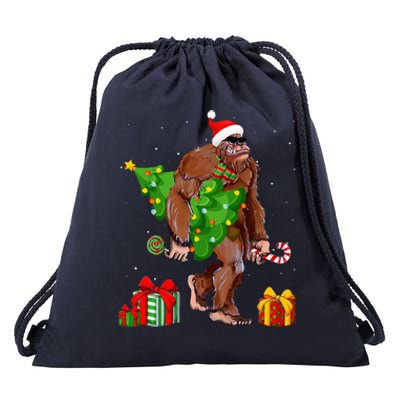 Bigfoot Santa Christmas Tree Lights Funny Xmas Sasquatch  Drawstring Bag