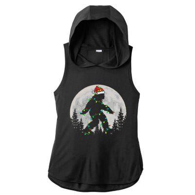 Bigfoot Santa Christmas Tree Lights Ladies PosiCharge Tri-Blend Wicking Draft Hoodie Tank