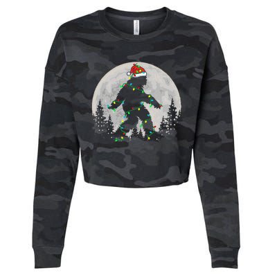 Bigfoot Santa Christmas Tree Lights Cropped Pullover Crew