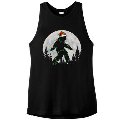 Bigfoot Santa Christmas Tree Lights Ladies PosiCharge Tri-Blend Wicking Tank