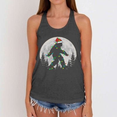 Bigfoot Santa Christmas Tree Lights Women's Knotted Racerback Tank