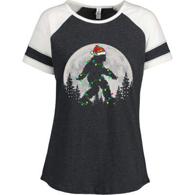 Bigfoot Santa Christmas Tree Lights Enza Ladies Jersey Colorblock Tee