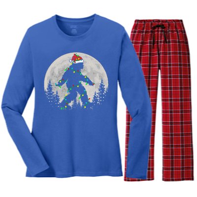 Bigfoot Santa Christmas Tree Lights Women's Long Sleeve Flannel Pajama Set 