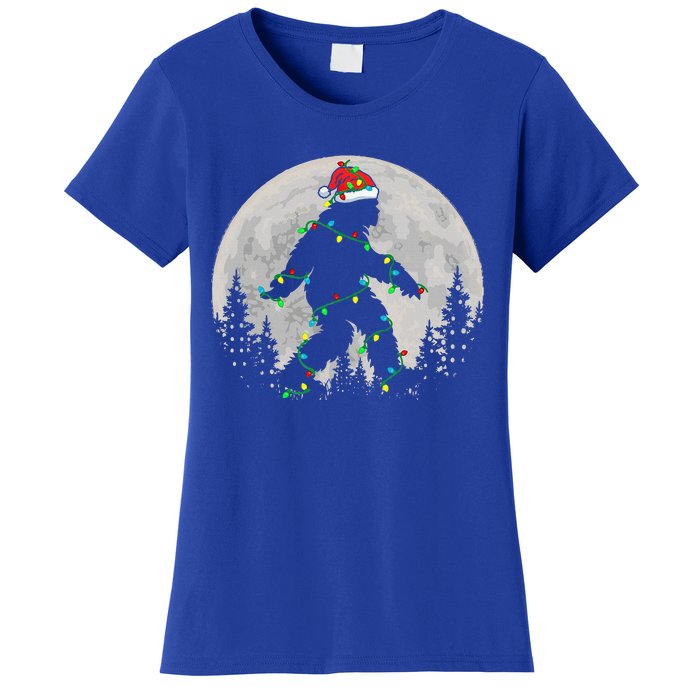 Bigfoot Santa Christmas Tree Lights Women's T-Shirt