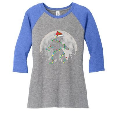 Bigfoot Santa Christmas Tree Lights Women's Tri-Blend 3/4-Sleeve Raglan Shirt