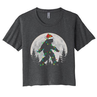 Bigfoot Santa Christmas Tree Lights Women's Crop Top Tee