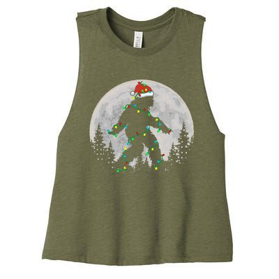 Bigfoot Santa Christmas Tree Lights Women's Racerback Cropped Tank