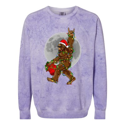 Bigfoot Santa Christmas Tree Lights Funny Xmas Sasquatch Colorblast Crewneck Sweatshirt