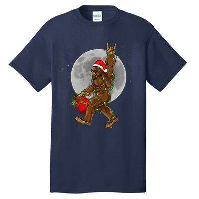 Bigfoot Santa Christmas Tree Lights Funny Xmas Sasquatch Tall T-Shirt