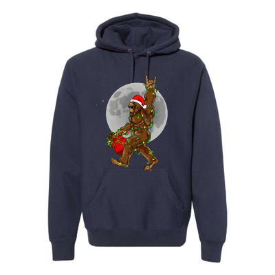 Bigfoot Santa Christmas Tree Lights Funny Xmas Sasquatch Premium Hoodie