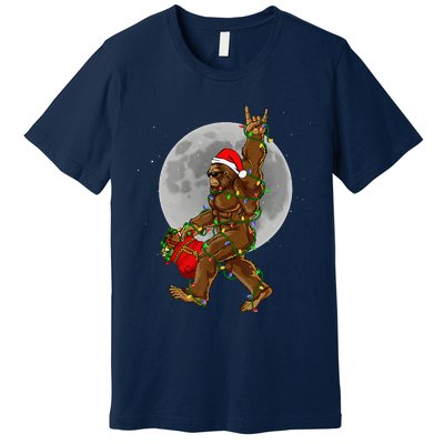 Bigfoot Santa Christmas Tree Lights Funny Xmas Sasquatch Premium T-Shirt