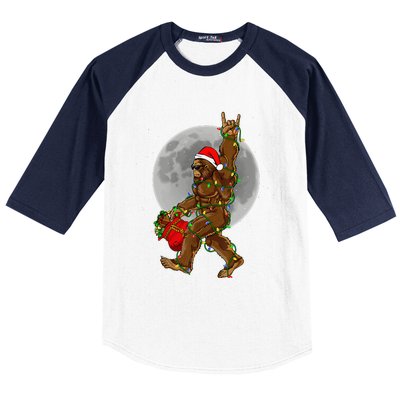 Bigfoot Santa Christmas Tree Lights Funny Xmas Sasquatch Baseball Sleeve Shirt