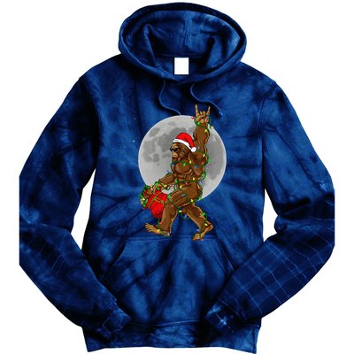 Bigfoot Santa Christmas Tree Lights Funny Xmas Sasquatch Tie Dye Hoodie