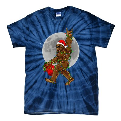 Bigfoot Santa Christmas Tree Lights Funny Xmas Sasquatch Tie-Dye T-Shirt