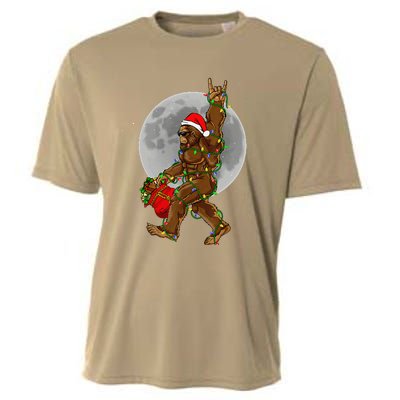 Bigfoot Santa Christmas Tree Lights Funny Xmas Sasquatch Cooling Performance Crew T-Shirt