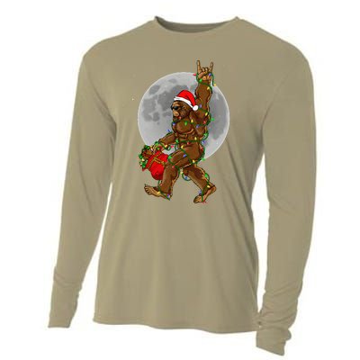 Bigfoot Santa Christmas Tree Lights Funny Xmas Sasquatch Cooling Performance Long Sleeve Crew