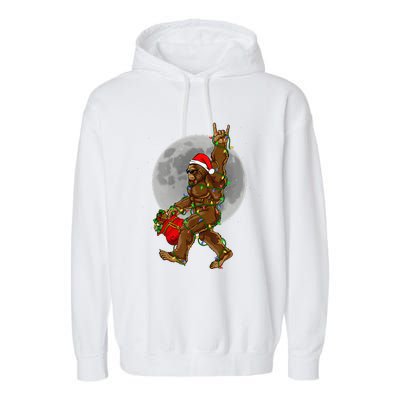 Bigfoot Santa Christmas Tree Lights Funny Xmas Sasquatch Garment-Dyed Fleece Hoodie