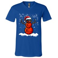 Basketball Snow Christmas Sunglasses Santa Hat Snowflakes Great Gift V-Neck T-Shirt