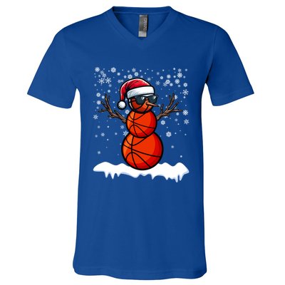 Basketball Snow Christmas Sunglasses Santa Hat Snowflakes Great Gift V-Neck T-Shirt