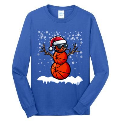 Basketball Snow Christmas Sunglasses Santa Hat Snowflakes Great Gift Tall Long Sleeve T-Shirt