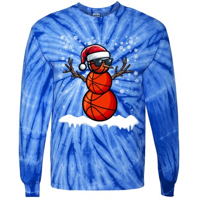 Basketball Snow Christmas Sunglasses Santa Hat Snowflakes Great Gift Tie-Dye Long Sleeve Shirt